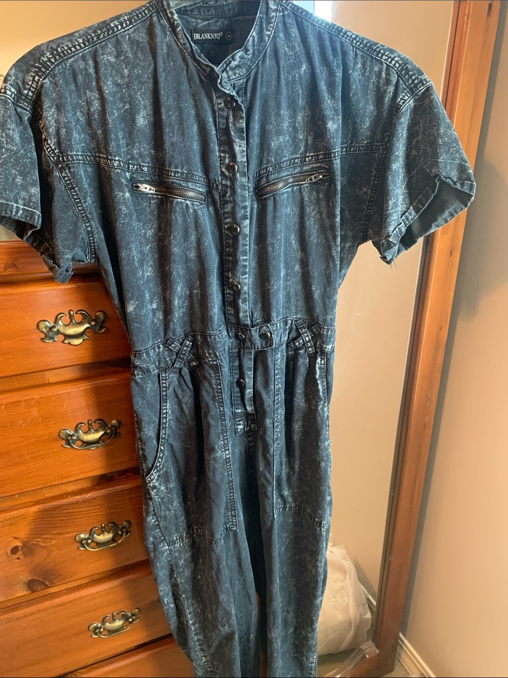 BLANK NYC Black Acid-Wash Jumpsuit with Stand Collar